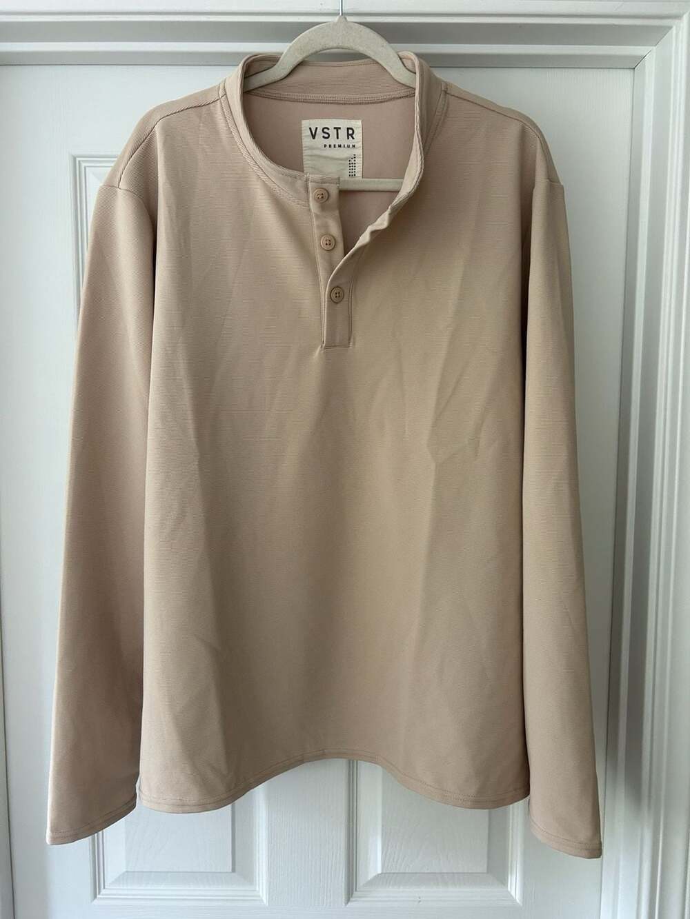 VSTR Premium Modern Nomad Ribbed Long Sleeve Henley Shirt in Khaki